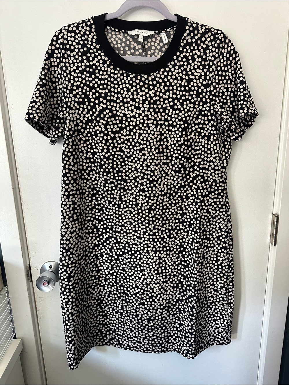 Lark & Ro Black and White Polka Dot Short Sleeve Shift Dress